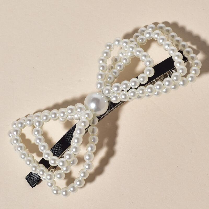 

1pc Faux Pearl French Clip, Beige