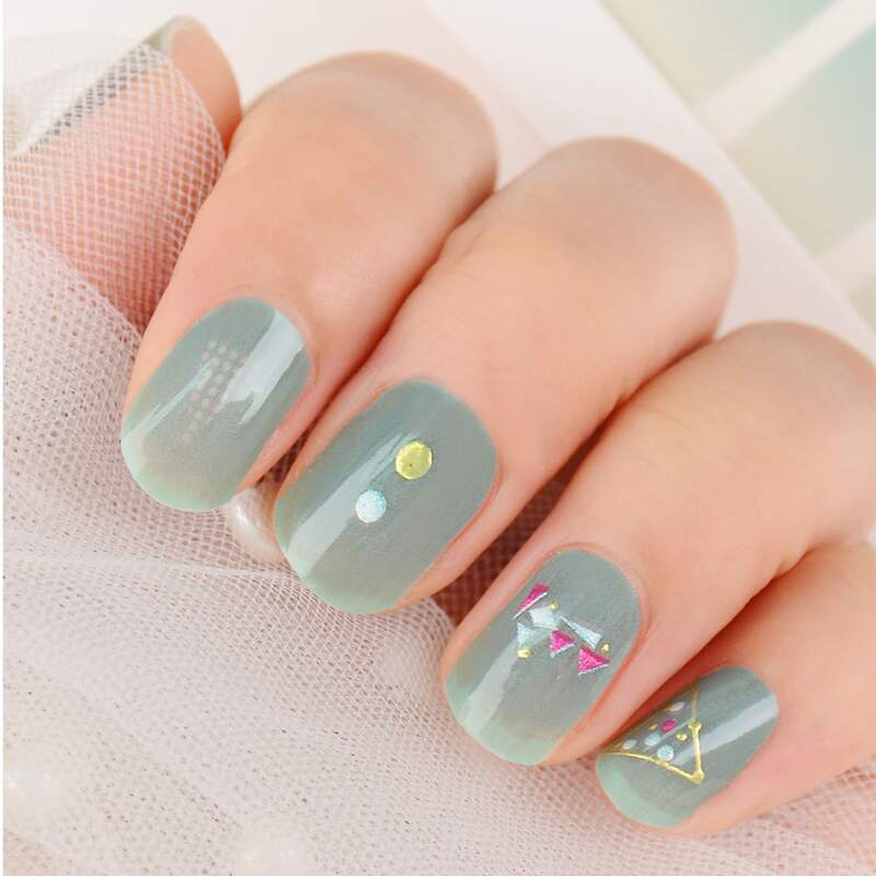 

1sheet Geometric Pattern Nail Sticker & 1pc Nail File, Green