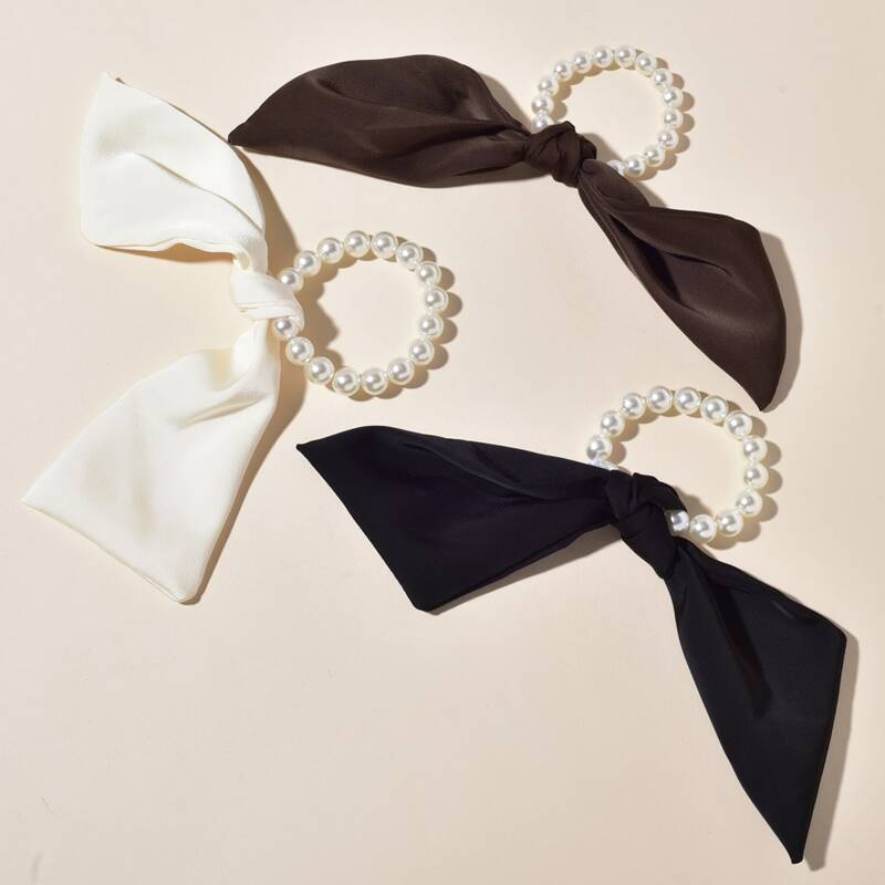 

3pcs Faux Pearl Decor Hair Tie, Multicolor