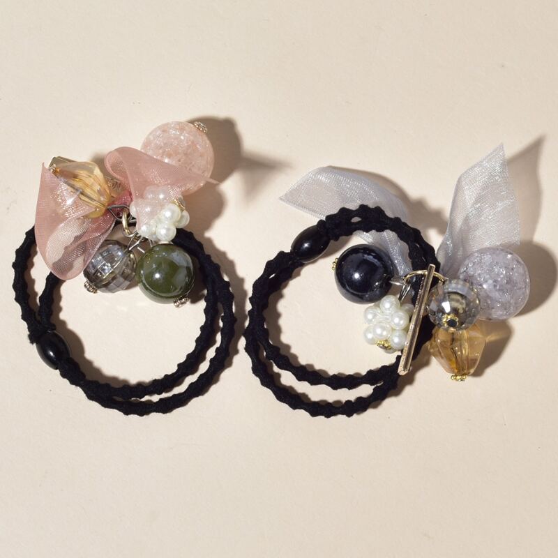 

2pcs Faux Pearl Decor Hair Tie, Multicolor