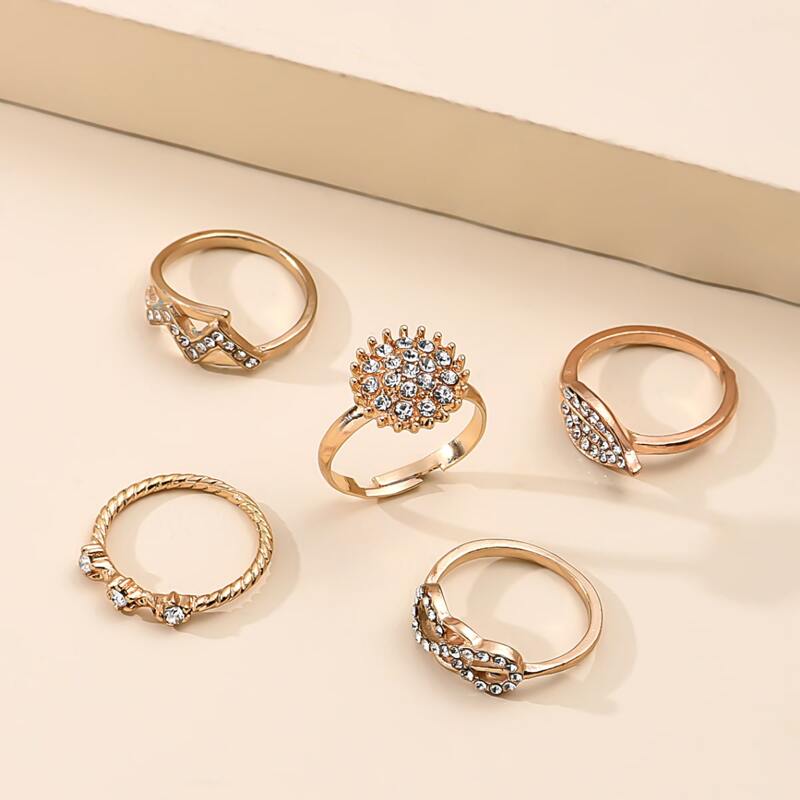 

5pcs Rhinestone Ring, Gold