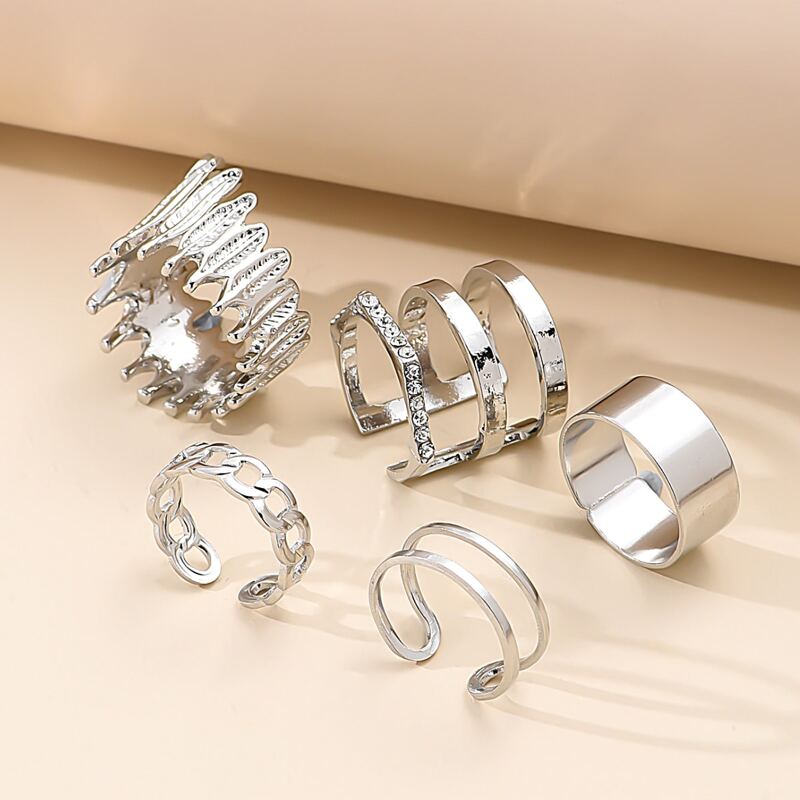 

5pcs Leaf & Chain Ring, Silver
