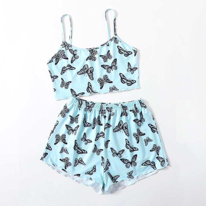 

Butterfly Print Pajama Set, Baby blue