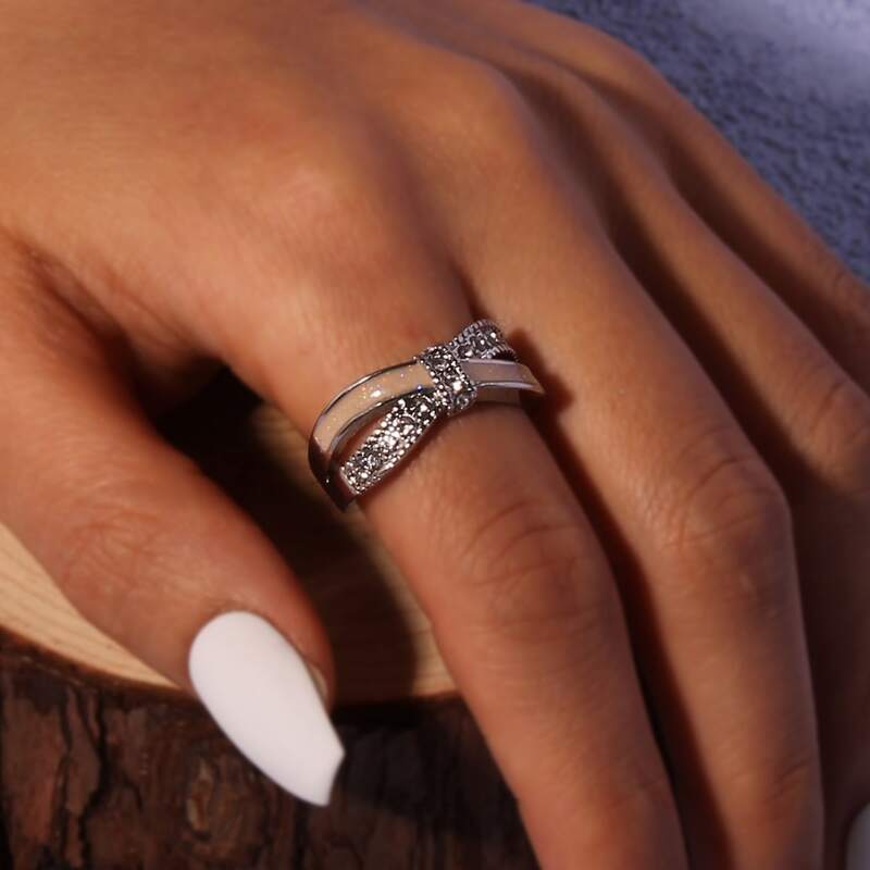 

1pc Rhinestone Ring, Beige