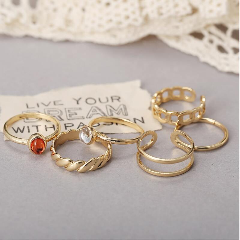 

6pcs Rhinestone Ring, Gold