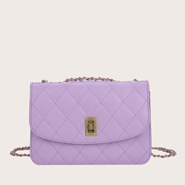 

Quilted Turn-Lock Flap Shoulder Bag, Lilac purple