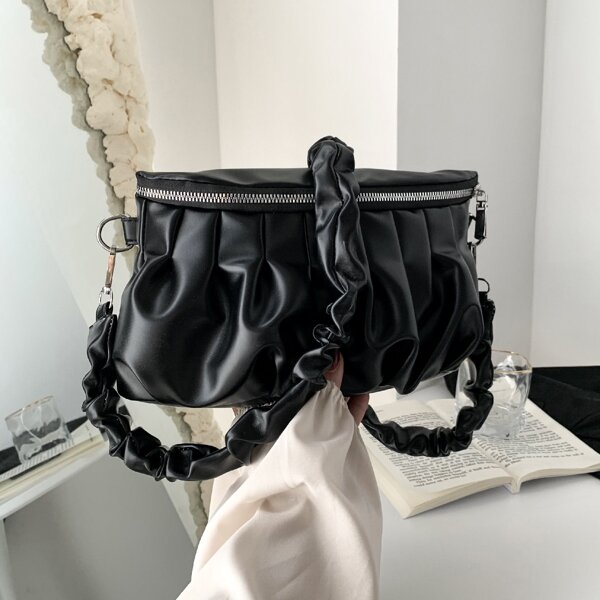 

Ruched Crossbody Bag, Black
