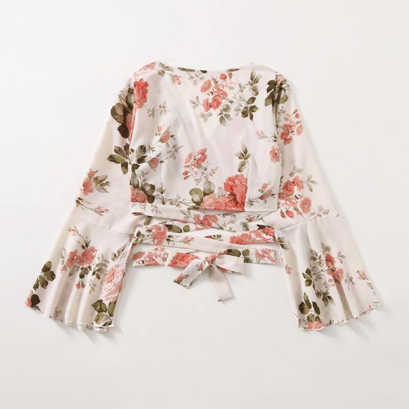 

Floral Print Criss Cross Blouse, Multicolor