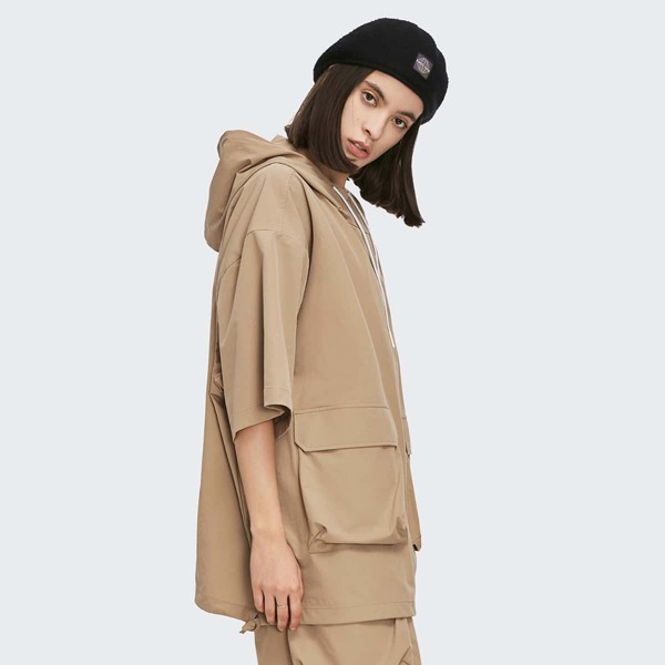 

Drop Shoulder Flap Pocket Drawstring Hoodie, Khaki