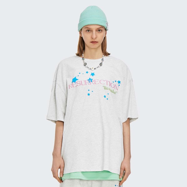 

Letter & Star Graphic Longline Tee, Light grey