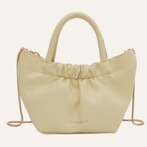 

Double Handle Ruched Satchel Bag, Yellow