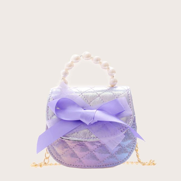 

Girls Faux Pearl & Bow Decor Chain Bag, Purple