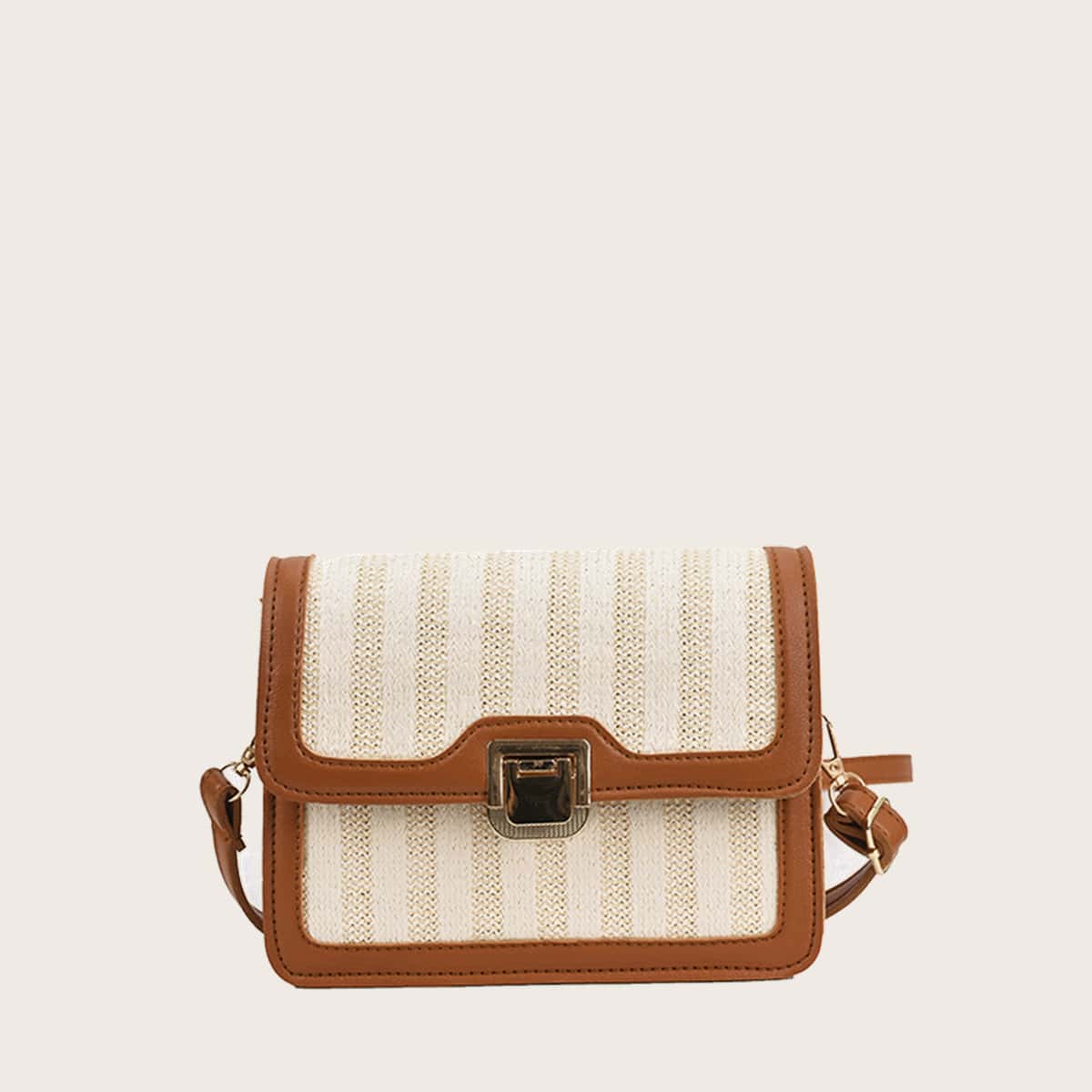 

Contrast Binding Straw Crossbody Bag, Brown