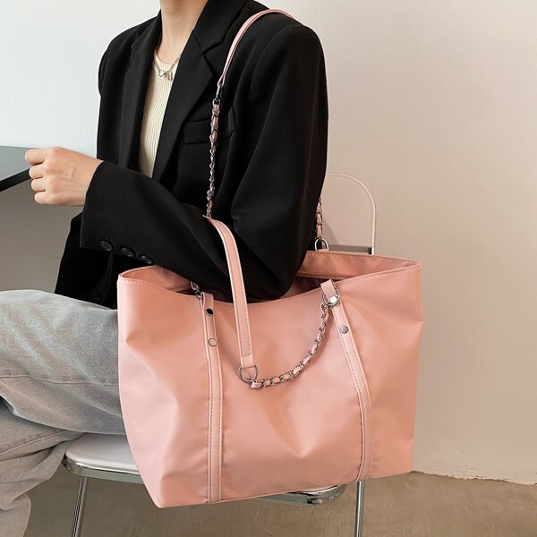 

Chain Decor Shoulder Tote Bag, Baby pink