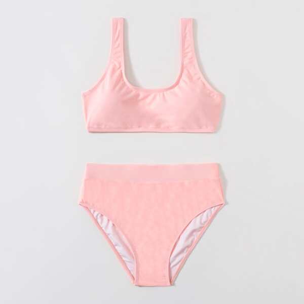 

Plain Scoop Neck Bikini Swimsuit, Pink