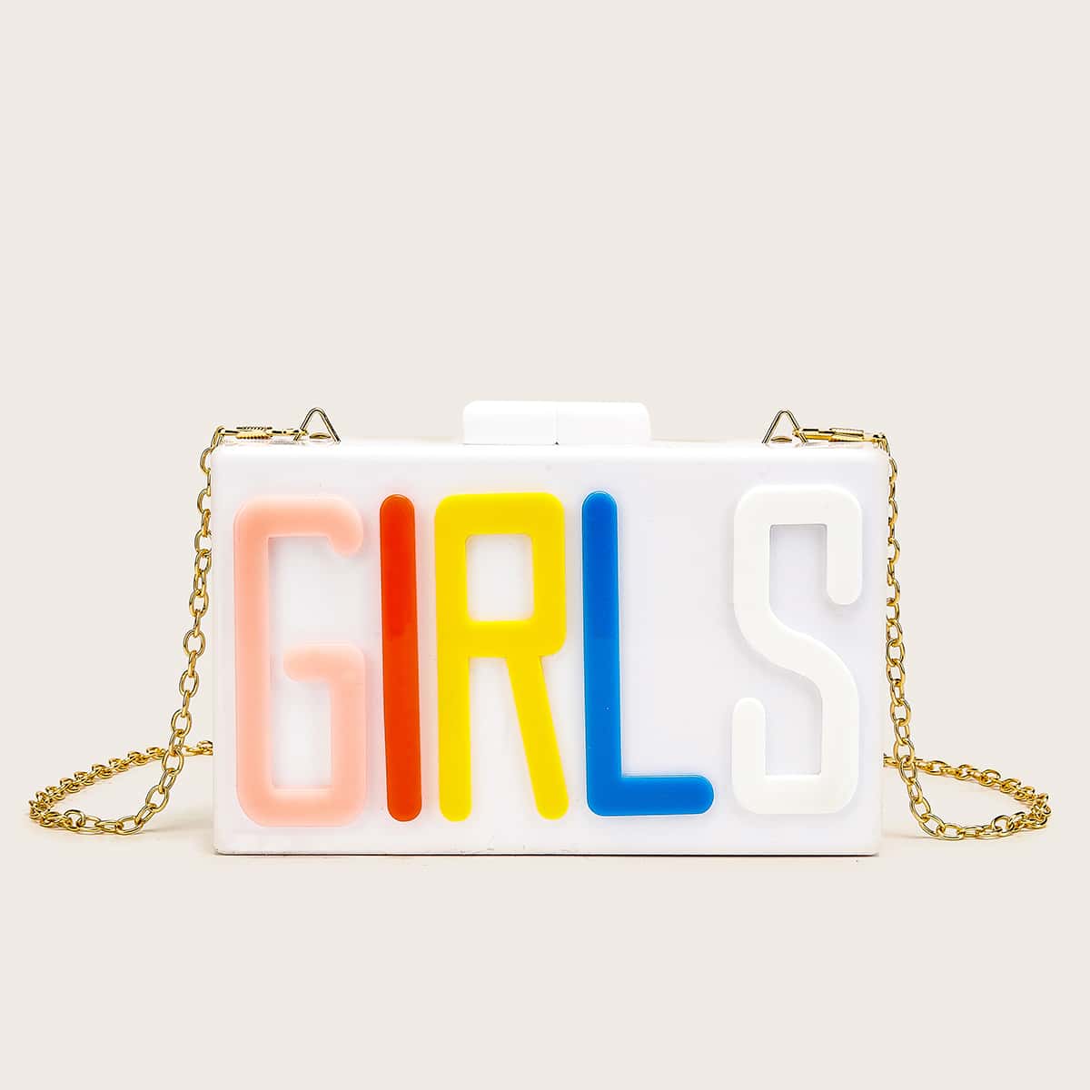 

Letter Pattern Chain Box Bag, White