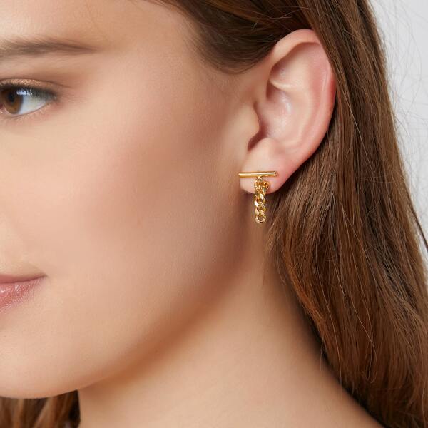 

Curb Chain Bar Drop Earrings, Gold