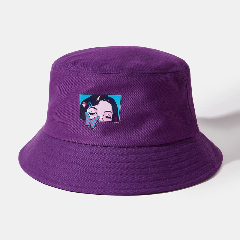 

ROMWE X 2zam Figure Bucket Hat, Purple