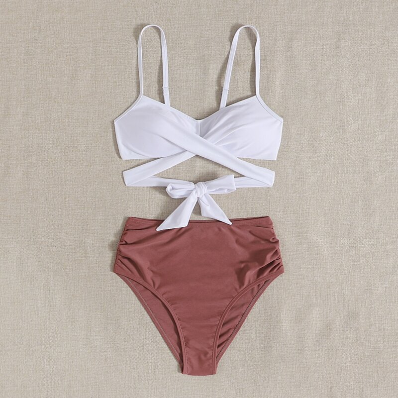 

Criss Cross High Waisted Bikini Swimsuit, Multicolor