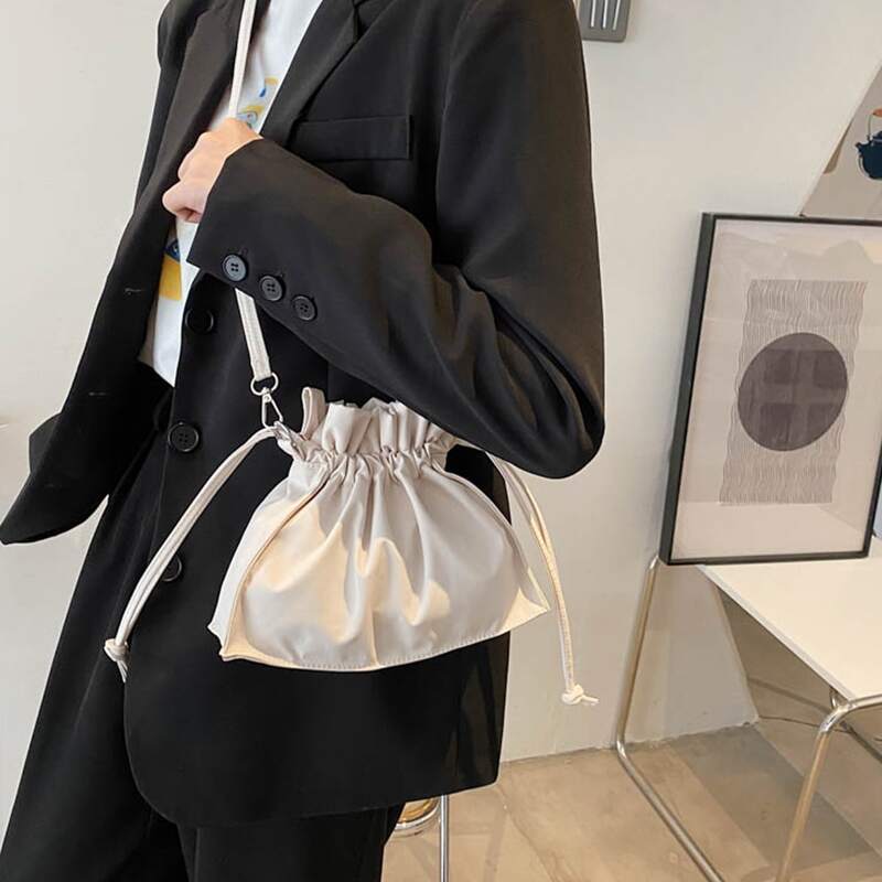 

Solid Drawstring Crossbody Bag, Beige