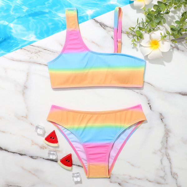 

Girls Striped Bikini Swimsuit, Multicolor