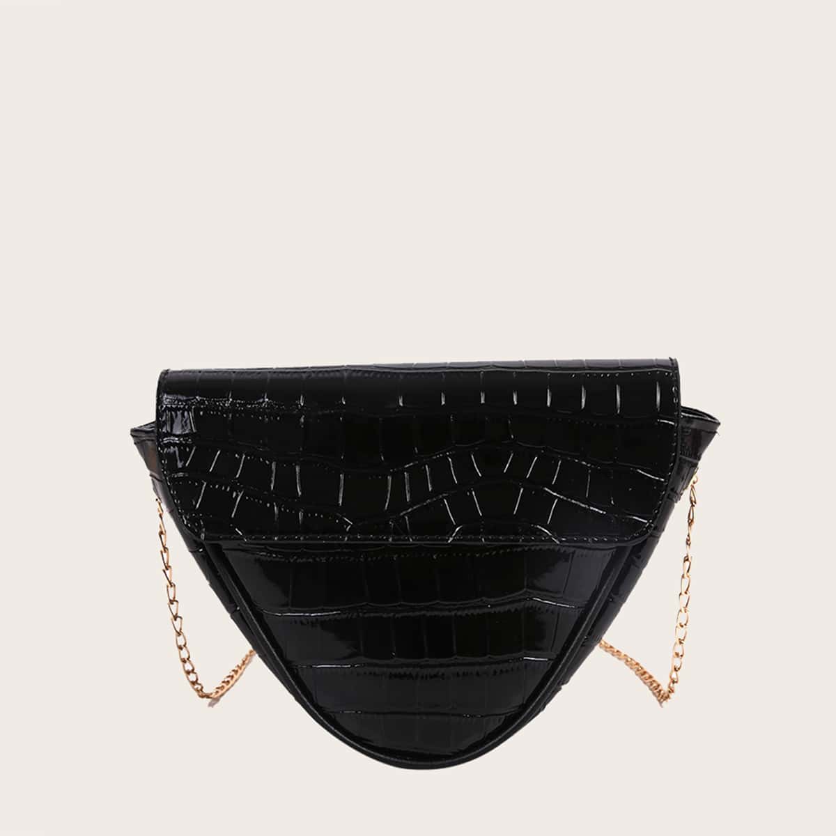 

Croc Embossed Triangle Crossbody Bag, Black