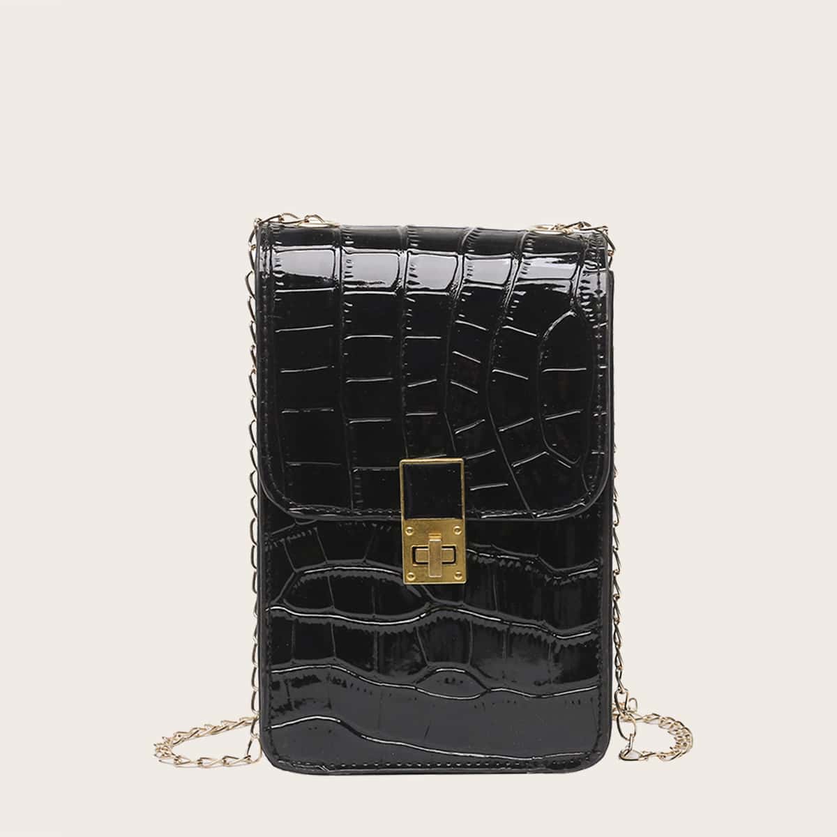 

Croc Embossed Crossbody Phone Bag, Black