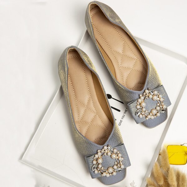 

Faux Pearl & Rhinestone Decor Flats, Blue