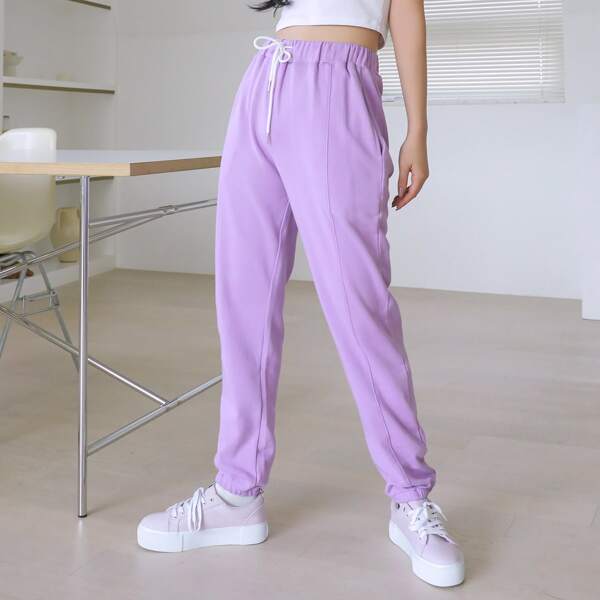 

Solid Drawstring Waist Sweatpants, Lilac purple