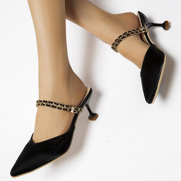 

Chain Decor Two Way Wear Pumps, Black