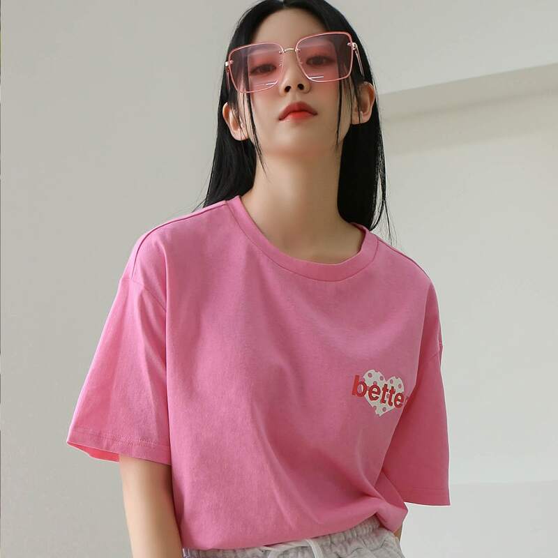 

Letter And Heart Print Tee, Pink