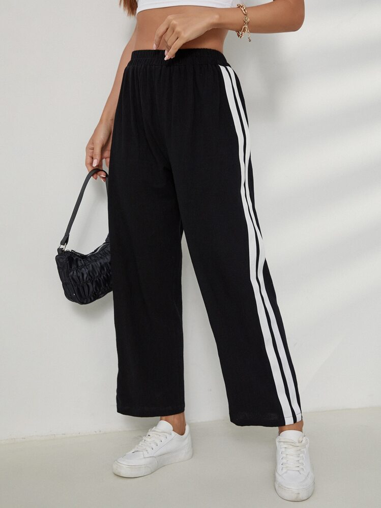 Pantalones Raya lateral A rayas Deportivo - Negro - Añade 1