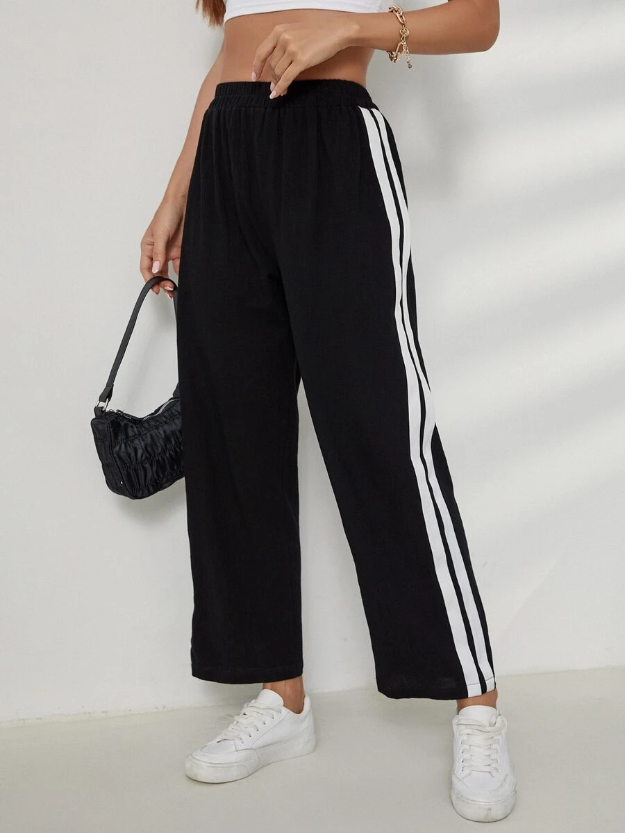 Pantalones Raya lateral A rayas Deportivo - Negro - Ver 1