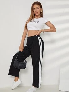 Pantalones Raya lateral A rayas Deportivo - Negro - Ver 3