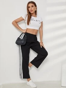 Pantalones Raya lateral A rayas Deportivo - Negro - Ver 4