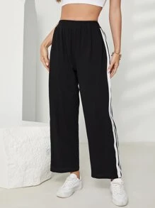 Pantalones Raya lateral A rayas Deportivo - Negro - Ver 6