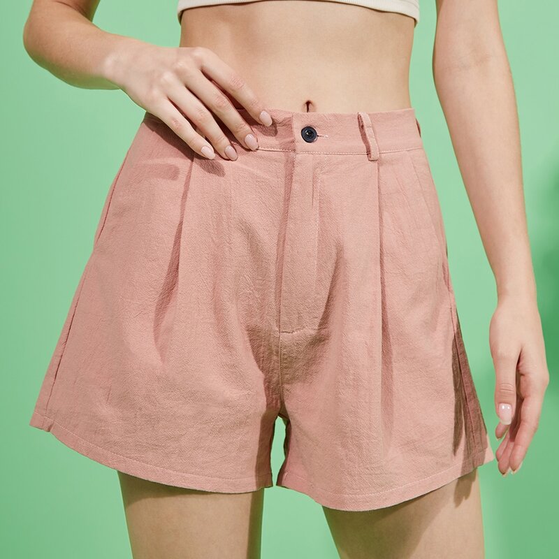 

Button Fly Solid Shorts, Coral pink