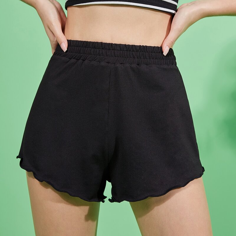 

Solid Lettuce Trim Shorts, Black