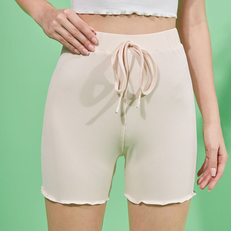 

Solid Tie Front Shorts, Beige