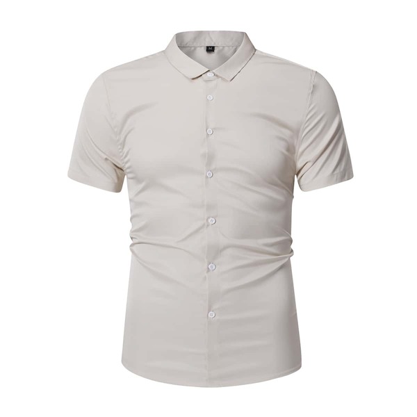 

Men Solid Button Front Shirt, Apricot