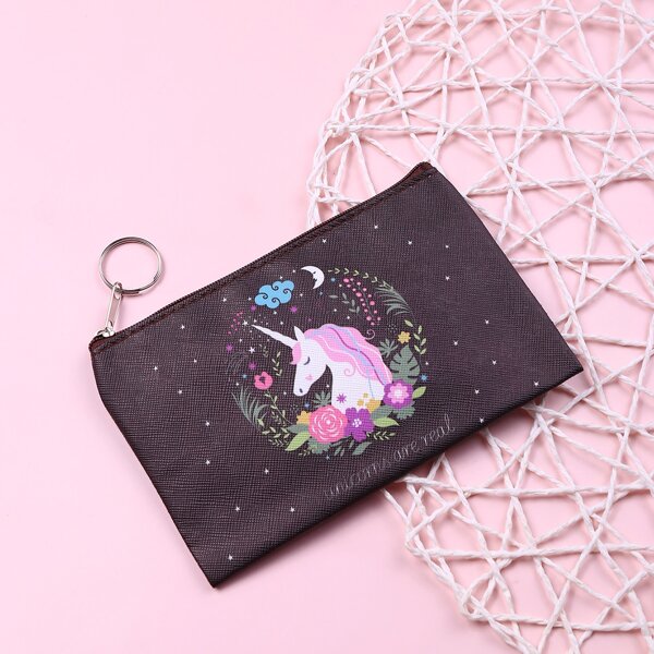 

Girls Unicorn Graphic Coin Case, Black