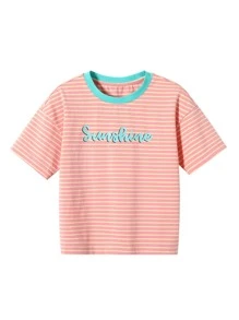 Tops con gái Tương phản ràng buộc Sọc Giải trí - Hồng - Xem 1