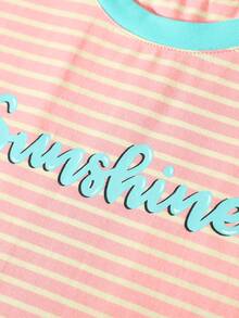 Tops con gái Tương phản ràng buộc Sọc Giải trí - Hồng - Xem 3