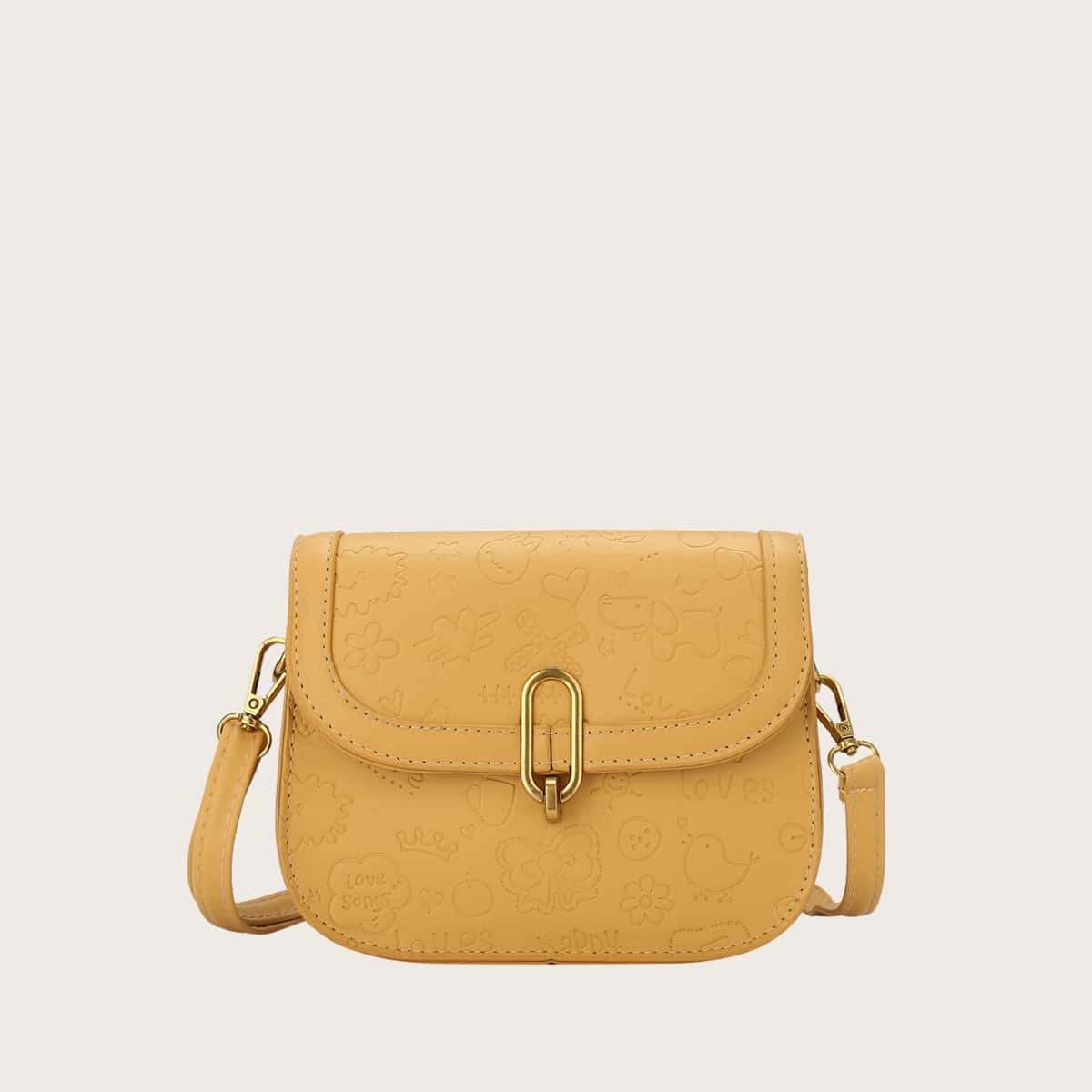 

Cartoon Embossed Crossbody Bag, Yellow