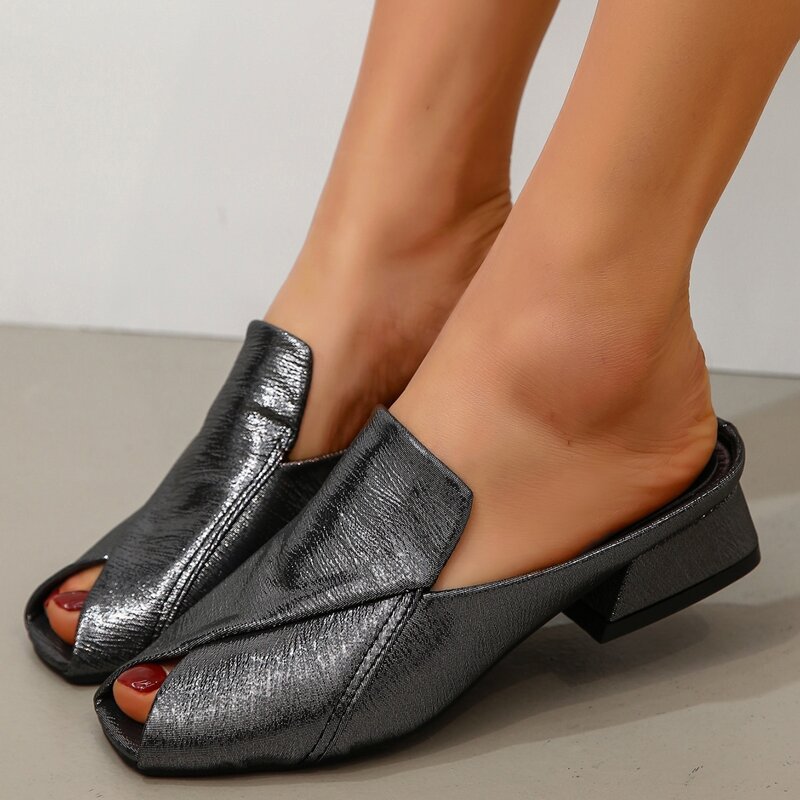Peep Toe Mule Pumps, Black