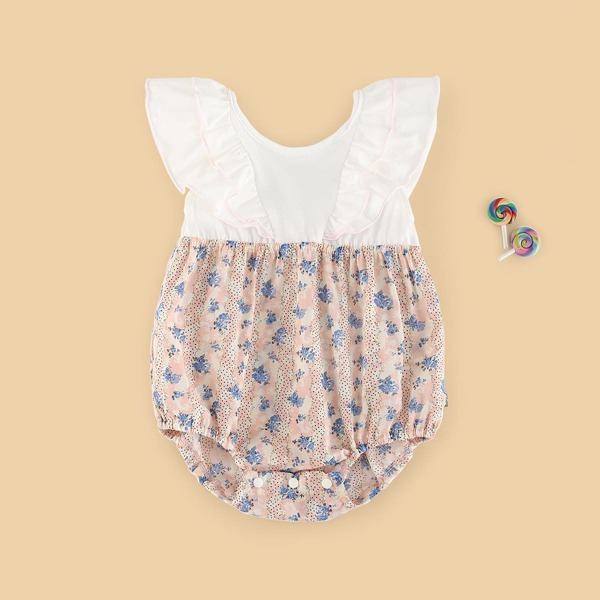 

Baby Girl Ruffle Trim Floral Print Bodysuit, Multicolor