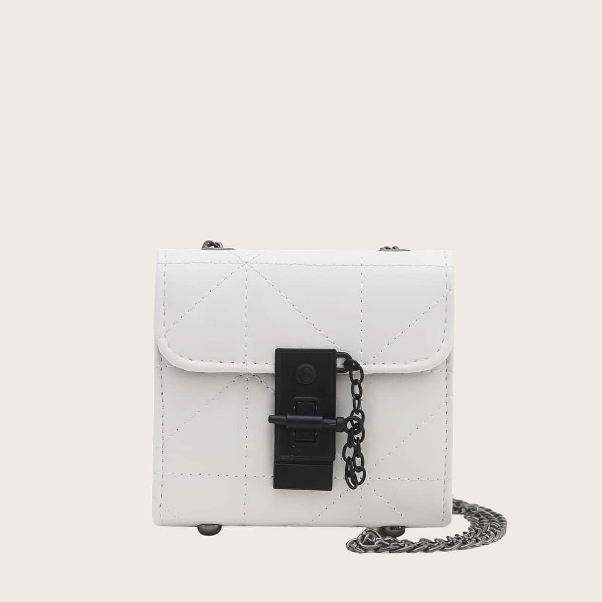 

Quilted Chain Crossbody Bag, White