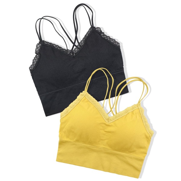

Girls 2 Pack Lace Insert Criss Cross Back Bralette, Multicolor
