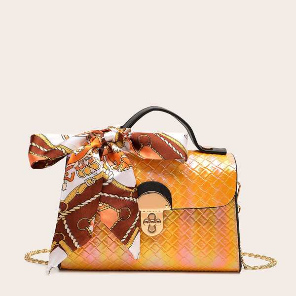 

Twilly Scarf Decor Twist Lock Chain Bag, Yellow