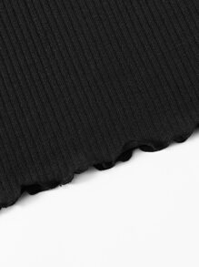 Muchica Notched Neck Lettuce Trim Rib-knit Bodycon Dress - Black - View 5